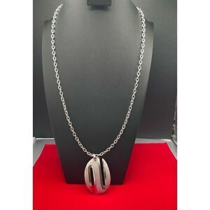 Vintage Crown Trifari Silver Tone Long Pendant Necklace